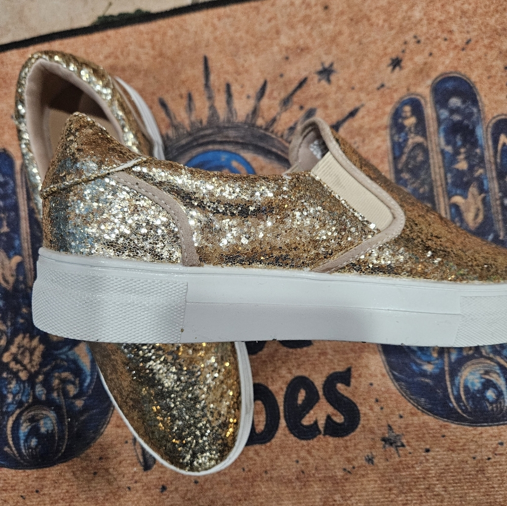 Gold Glitter Slip-On Sneakers